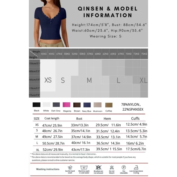 QINSEN Women's Sexy Short Sleeve Henley T Shirts Double Lined Button Up Slim Fit Crop Top Y2K Going Out Tops