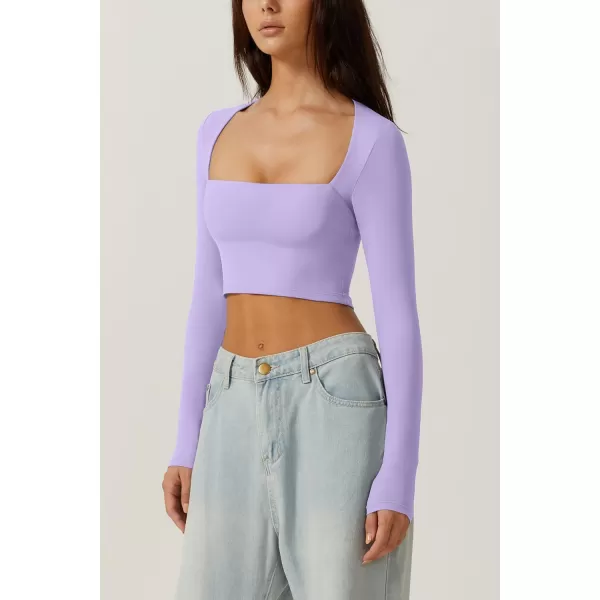 QINSEN Women's Sexy Square Neck Crop Top Long Sleeve Slim Fit Cropped T Shirts