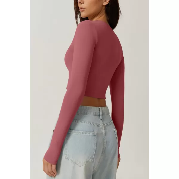 QINSEN Women's Sexy Square Neck Crop Top Long Sleeve Slim Fit Cropped T Shirts