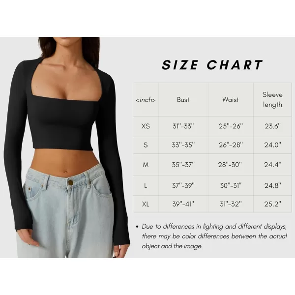 QINSEN Women's Sexy Square Neck Crop Top Long Sleeve Slim Fit Cropped T Shirts
