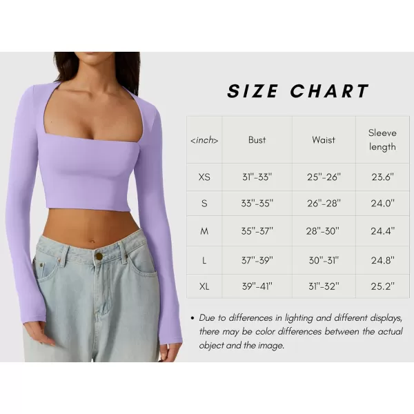 QINSEN Women's Sexy Square Neck Crop Top Long Sleeve Slim Fit Cropped T Shirts