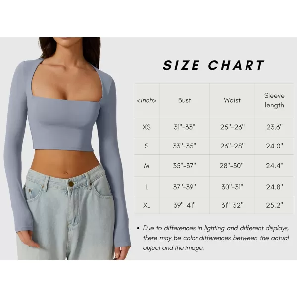 QINSEN Women's Sexy Square Neck Crop Top Long Sleeve Slim Fit Cropped T Shirts