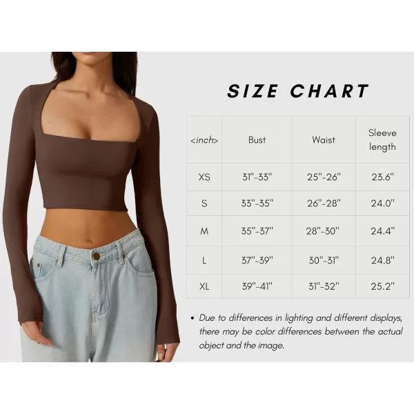 QINSEN Women's Sexy Square Neck Crop Top Long Sleeve Slim Fit Cropped T Shirts