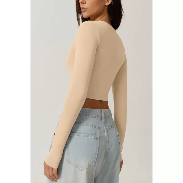 QINSEN Women's Sexy Square Neck Crop Top Long Sleeve Slim Fit Cropped T Shirts
