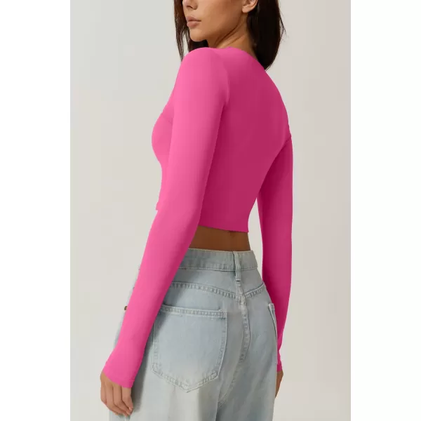 QINSEN Women's Sexy Square Neck Crop Top Long Sleeve Slim Fit Cropped T Shirts