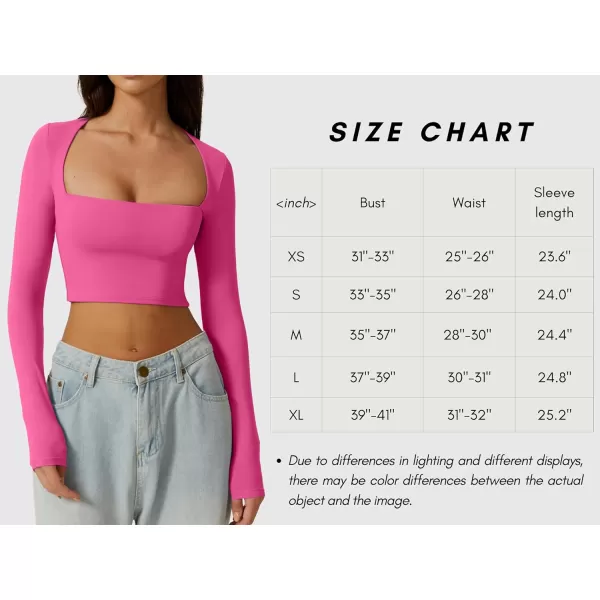 QINSEN Women's Sexy Square Neck Crop Top Long Sleeve Slim Fit Cropped T Shirts