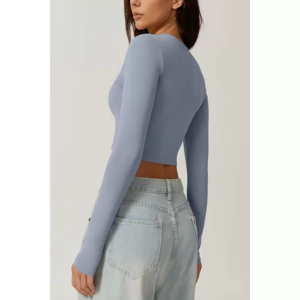 QINSEN Women's Sexy Square Neck Crop Top Long Sleeve Slim Fit Cropped T Shirts