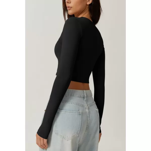QINSEN Women's Sexy Square Neck Crop Top Long Sleeve Slim Fit Cropped T Shirts