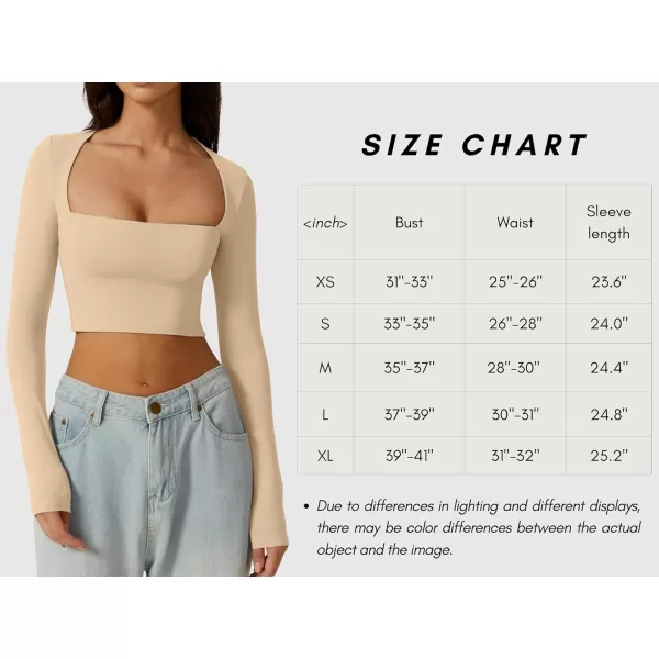 QINSEN Women's Sexy Square Neck Crop Top Long Sleeve Slim Fit Cropped T Shirts