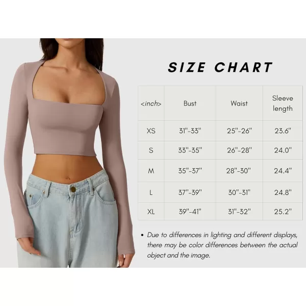 QINSEN Women's Sexy Square Neck Crop Top Long Sleeve Slim Fit Cropped T Shirts