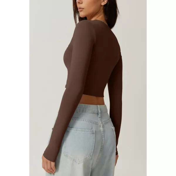 QINSEN Women's Sexy Square Neck Crop Top Long Sleeve Slim Fit Cropped T Shirts