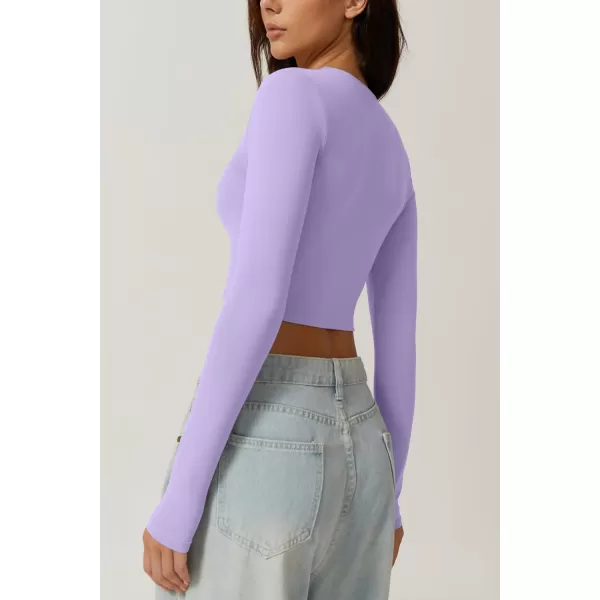 QINSEN Women's Sexy Square Neck Crop Top Long Sleeve Slim Fit Cropped T Shirts
