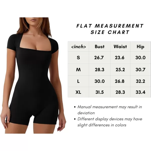 QINSEN Women's Short Sleeve Bodycon Romper Stretchy Square Neck Sexy Unitard Jumpsuit