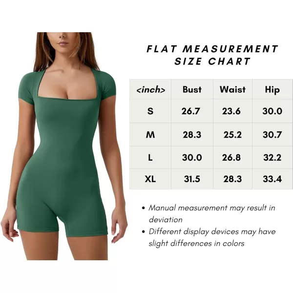 QINSEN Women's Short Sleeve Bodycon Romper Stretchy Square Neck Sexy Unitard Jumpsuit