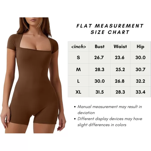 QINSEN Women's Short Sleeve Bodycon Romper Stretchy Square Neck Sexy Unitard Jumpsuit