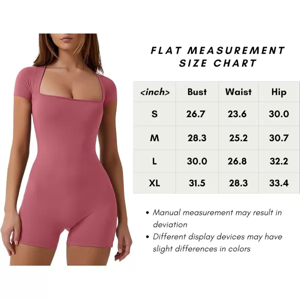 QINSEN Women's Short Sleeve Bodycon Romper Stretchy Square Neck Sexy Unitard Jumpsuit