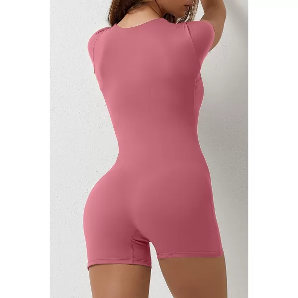 QINSEN Women's Short Sleeve Bodycon Romper Stretchy Square Neck Sexy Unitard Jumpsuit
