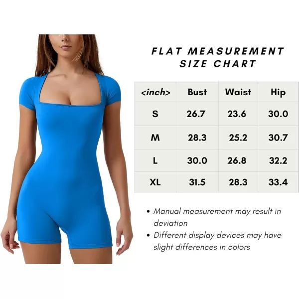 QINSEN Women's Short Sleeve Bodycon Romper Stretchy Square Neck Sexy Unitard Jumpsuit