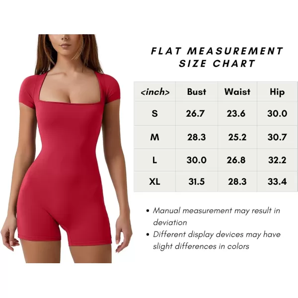 QINSEN Women's Short Sleeve Bodycon Romper Stretchy Square Neck Sexy Unitard Jumpsuit