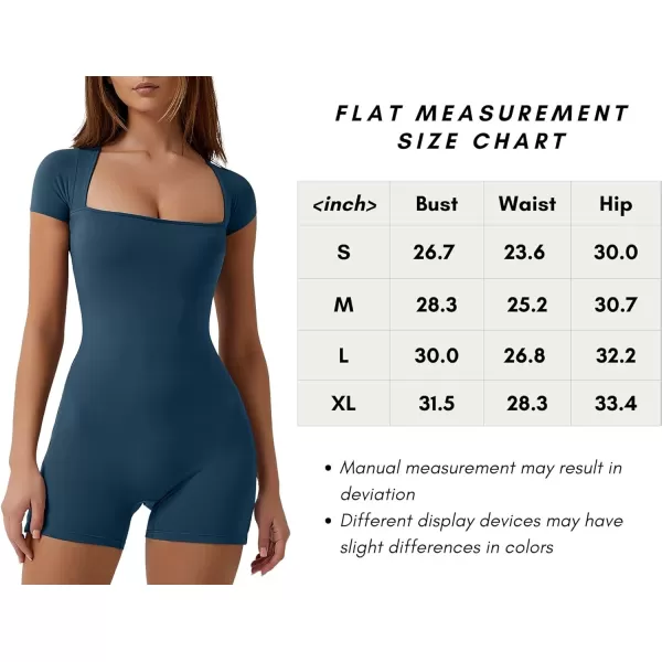 QINSEN Women's Short Sleeve Bodycon Romper Stretchy Square Neck Sexy Unitard Jumpsuit