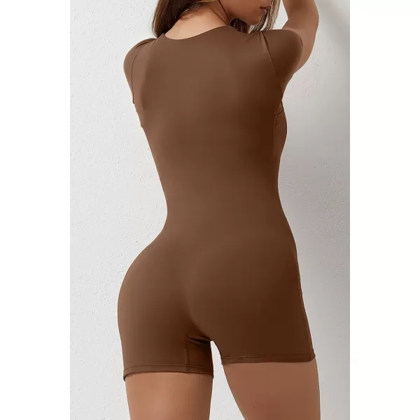 QINSEN Women's Short Sleeve Bodycon Romper Stretchy Square Neck Sexy Unitard Jumpsuit