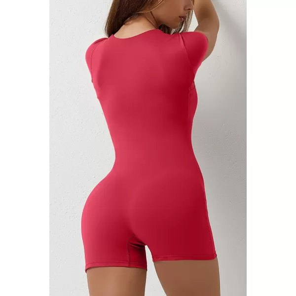 QINSEN Women's Short Sleeve Bodycon Romper Stretchy Square Neck Sexy Unitard Jumpsuit