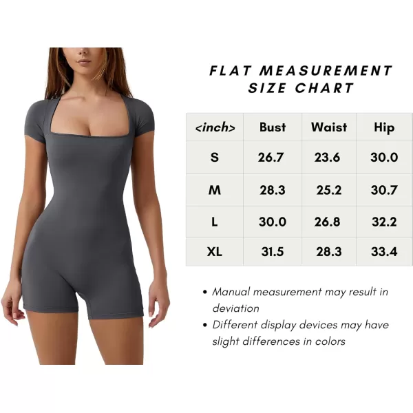 QINSEN Women's Short Sleeve Bodycon Romper Stretchy Square Neck Sexy Unitard Jumpsuit