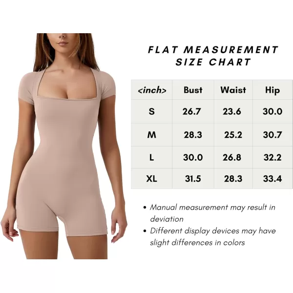 QINSEN Women's Short Sleeve Bodycon Romper Stretchy Square Neck Sexy Unitard Jumpsuit