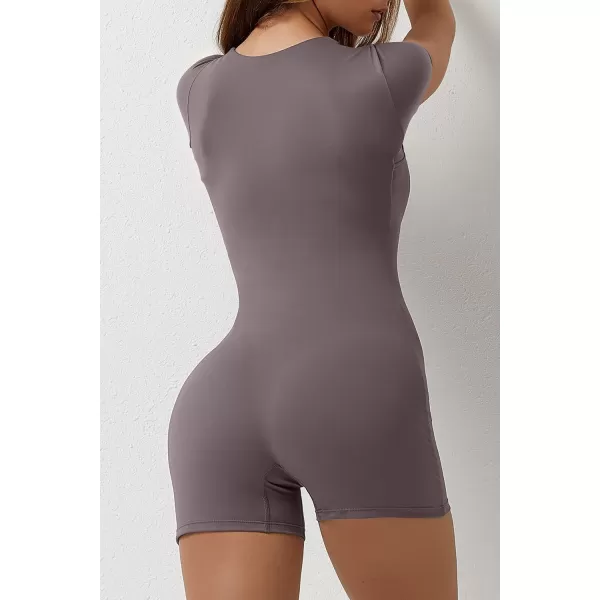 QINSEN Women's Short Sleeve Bodycon Romper Stretchy Square Neck Sexy Unitard Jumpsuit