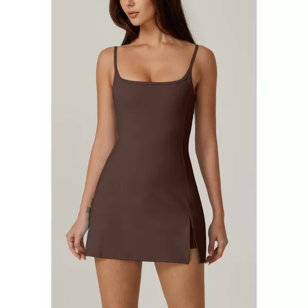 QINSEN Womens Spaghetti Strap Tennis Dress with Shorts Workout Side Slit Active Golf Dresses