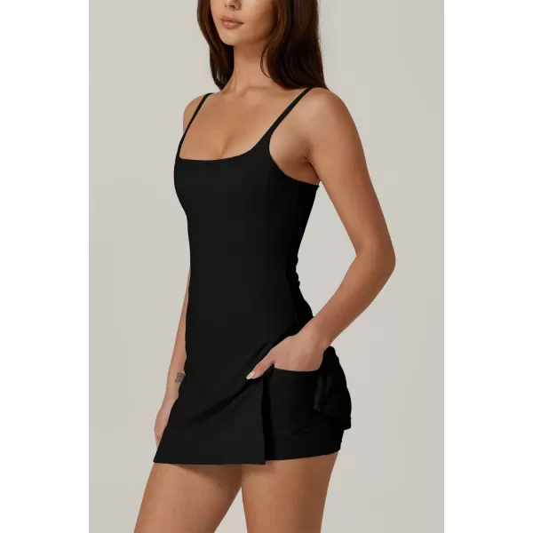 QINSEN Womens Spaghetti Strap Tennis Dress with Shorts Workout Side Slit Active Golf Dresses