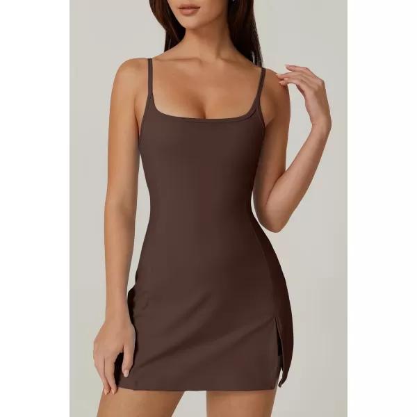 QINSEN Womens Spaghetti Strap Tennis Dress with Shorts Workout Side Slit Active Golf Dresses
