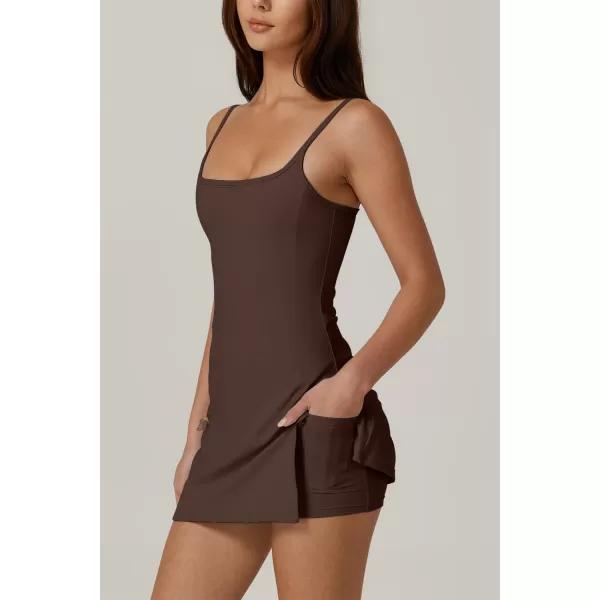 QINSEN Womens Spaghetti Strap Tennis Dress with Shorts Workout Side Slit Active Golf Dresses