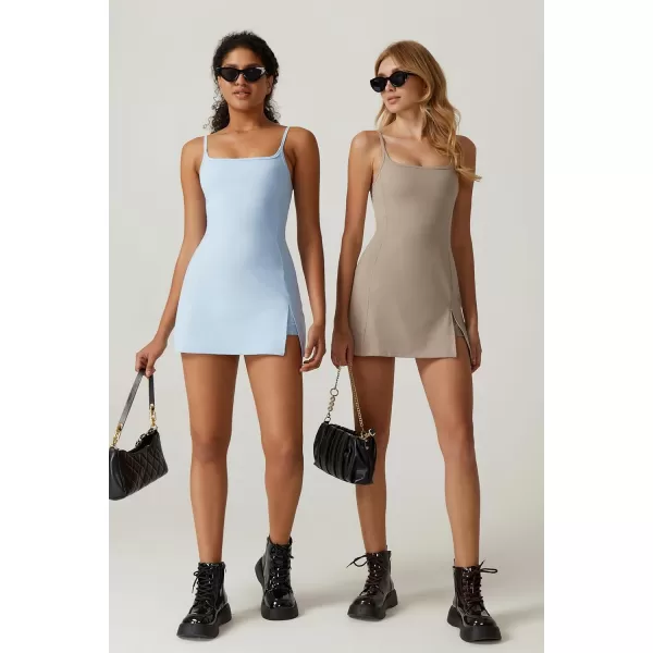 QINSEN Womens Spaghetti Strap Tennis Dress with Shorts Workout Side Slit Active Golf Dresses