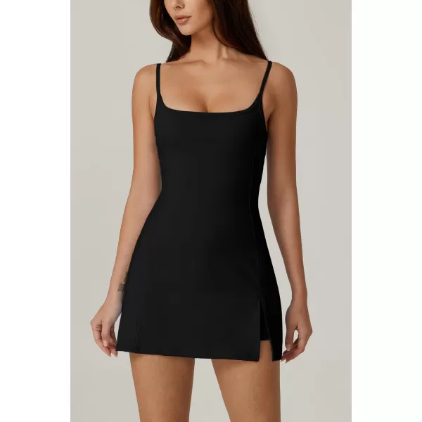 QINSEN Womens Spaghetti Strap Tennis Dress with Shorts Workout Side Slit Active Golf Dresses