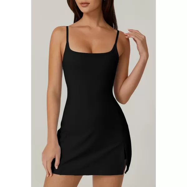QINSEN Womens Spaghetti Strap Tennis Dress with Shorts Workout Side Slit Active Golf Dresses