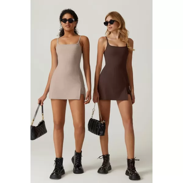 QINSEN Womens Spaghetti Strap Tennis Dress with Shorts Workout Side Slit Active Golf Dresses