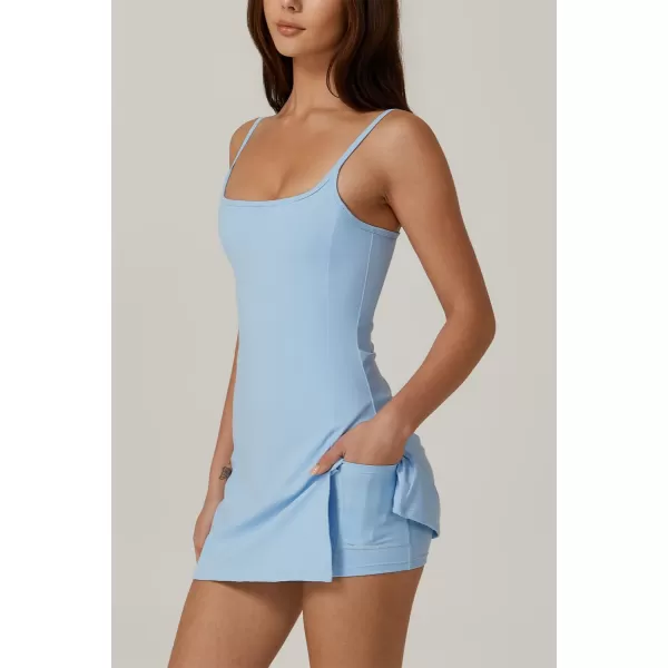 QINSEN Womens Spaghetti Strap Tennis Dress with Shorts Workout Side Slit Active Golf Dresses