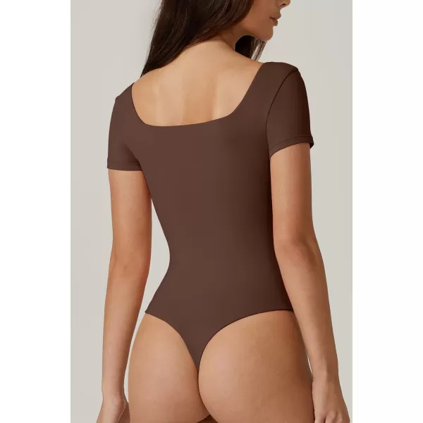 QINSEN Women's Square Neck Short Sleeve Double-Layer Bodysuit Fashion T-Shirt Tops