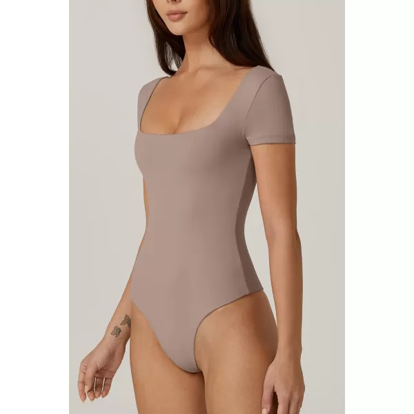 QINSEN Women's Square Neck Short Sleeve Double-Layer Bodysuit Fashion T-Shirt Tops
