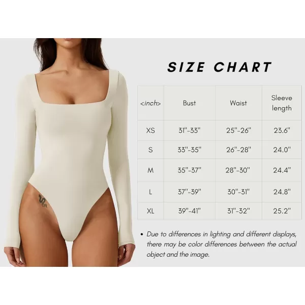 QINSEN Bodysuit Tops for Women Square Neck Long Sleeve Double Lined T-shirt