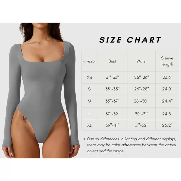 QINSEN Bodysuit Tops for Women Square Neck Long Sleeve Double Lined T-shirt