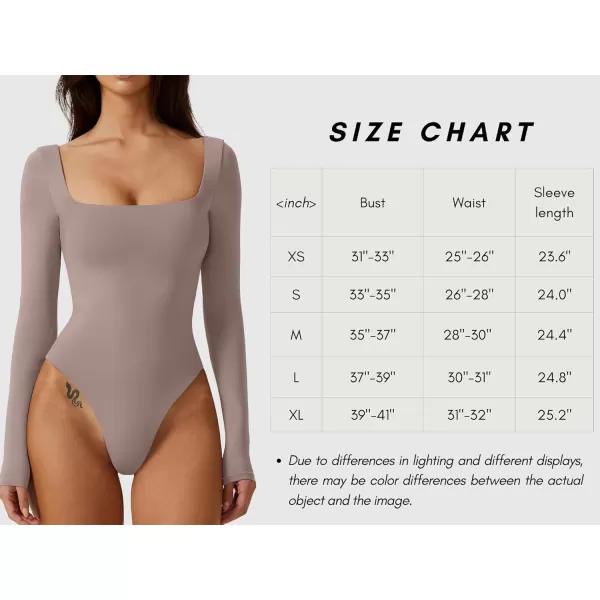 QINSEN Bodysuit Tops for Women Square Neck Long Sleeve Double Lined T-shirt