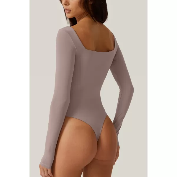 QINSEN Bodysuit Tops for Women Square Neck Long Sleeve Double Lined T-shirt