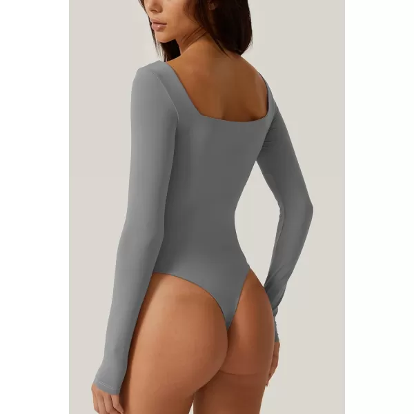 QINSEN Bodysuit Tops for Women Square Neck Long Sleeve Double Lined T-shirt