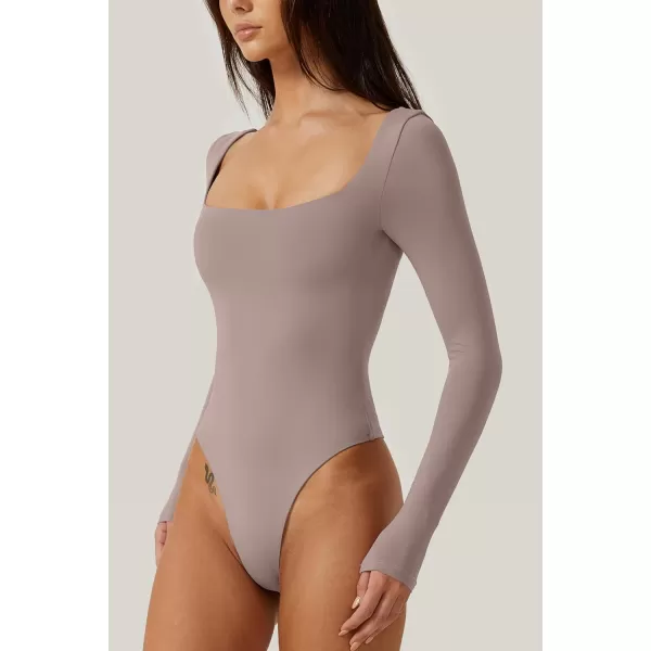 QINSEN Bodysuit Tops for Women Square Neck Long Sleeve Double Lined T-shirt