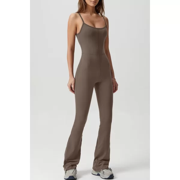 QINSEN Flare Jumpsuits for Women Spaghetti Straps Scoop Neck Bodycon Full Length Casual Unitard Playsuit