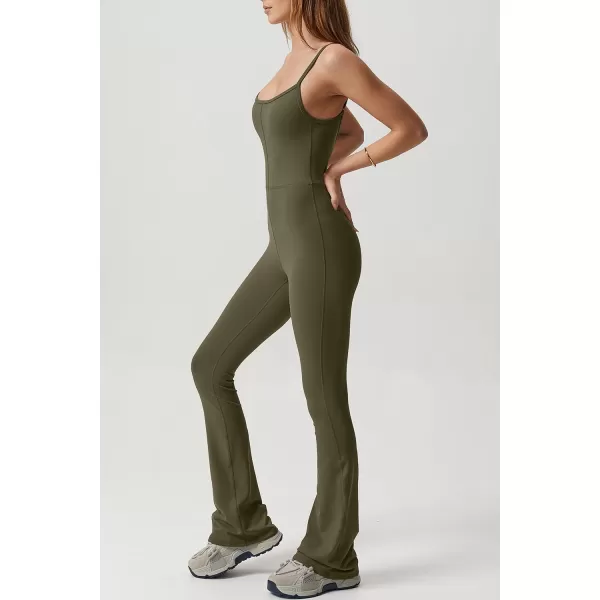 QINSEN Flare Jumpsuits for Women Spaghetti Straps Scoop Neck Bodycon Full Length Casual Unitard Playsuit