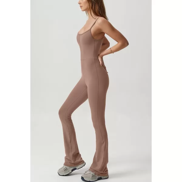 QINSEN Flare Jumpsuits for Women Spaghetti Straps Scoop Neck Bodycon Full Length Casual Unitard Playsuit