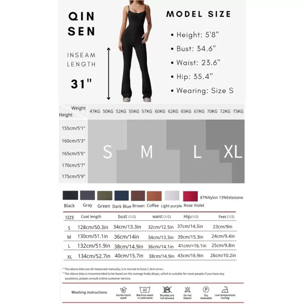 QINSEN Flare Jumpsuits for Women Spaghetti Straps Scoop Neck Bodycon Full Length Casual Unitard Playsuit